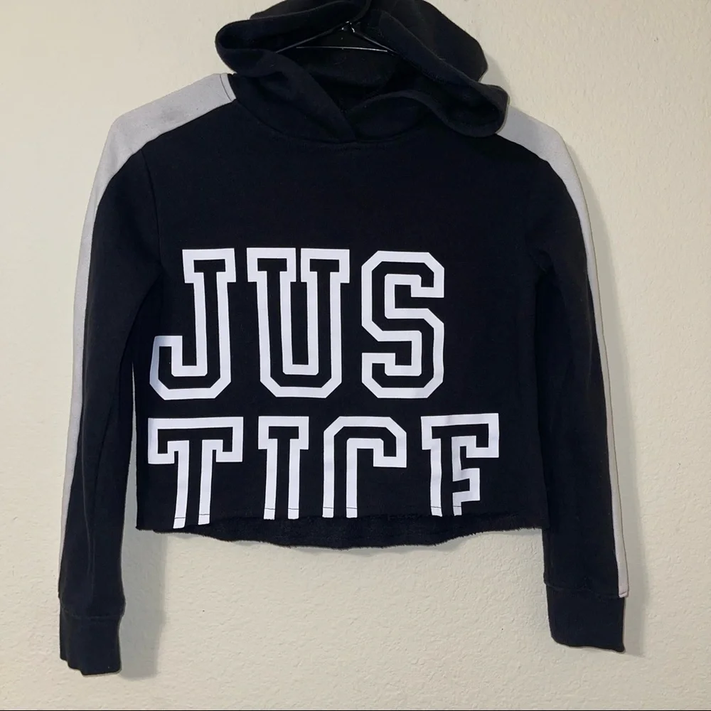 Justice “Justice” Black and White Cropped Hoodie